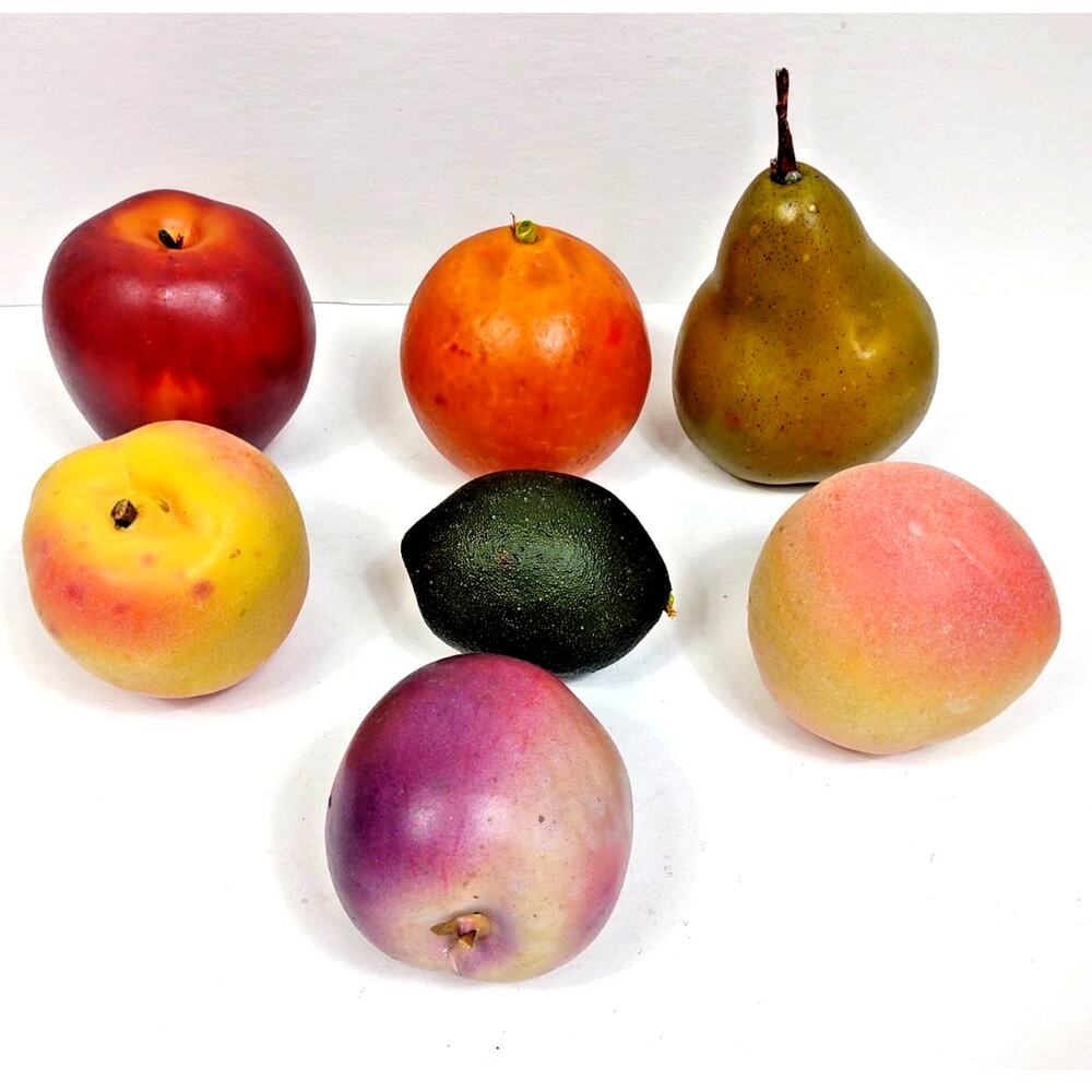 Vintage MCM Faux Fruit Realistic Plastic Artificial Lot of 7 Peach Fuzz